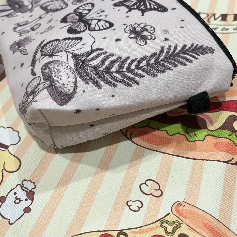 Butterfly, Flower, Mushroom and Moon Whimsical Print Zip Makeup Bag NWOT